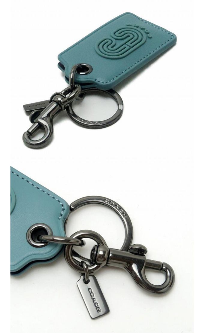 COACH - 皮革造型鑰匙圈 (藍綠)