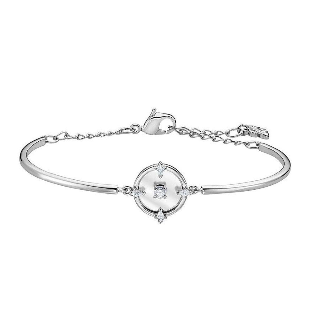 純銀圓盤造型鑲鑽手環 (銀)