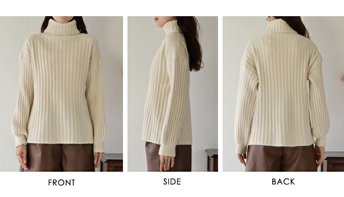 日本 BLUE EAST - 粗坑羅紋高領針織毛衣-咖啡