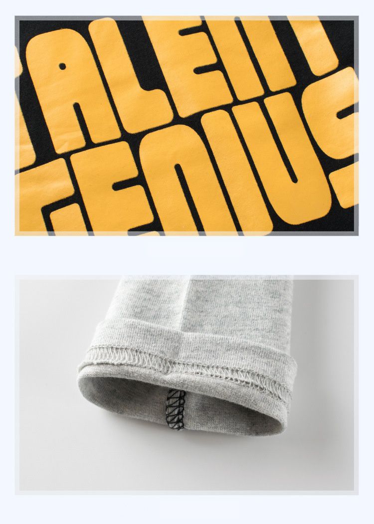 純棉拼接長袖上衣-英文字母-灰+黑