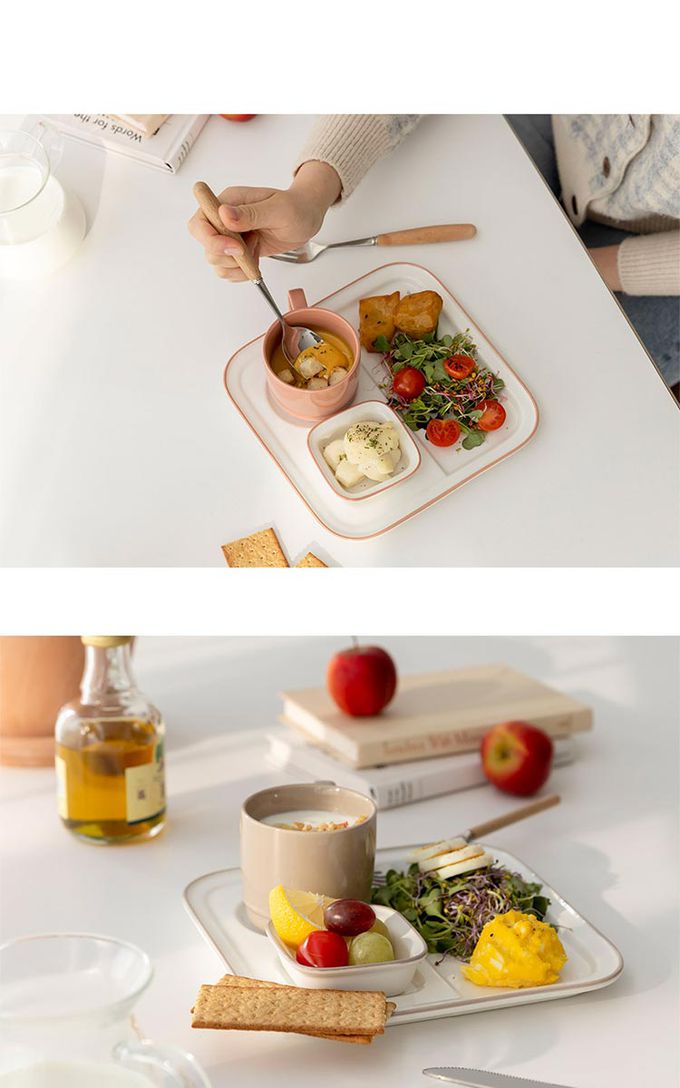 韓國 SSUEIM - RUNDAY系列個人早午餐陶瓷杯盤3件組 (奶茶色)