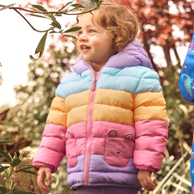 英國 JoJo Maman BeBe - 幼/兒童鋪棉蓬鬆保暖羊羔絨外套-彩虹萌鼠