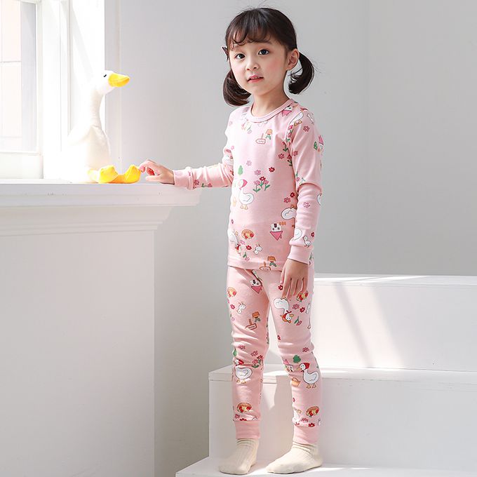 正韓 Cogibu - 極舒適無螢光劑 100% 有機棉幼兒/兒童睡衣/家居服套裝組-小花鴨