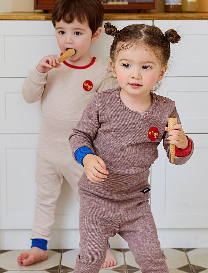 韓國 Cordi-i - 彈性腹卷睡衣套裝-Hello-燕麥灰