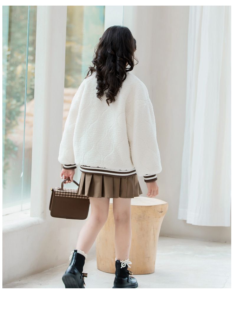 加厚羊羔絨棒球外套-粉色