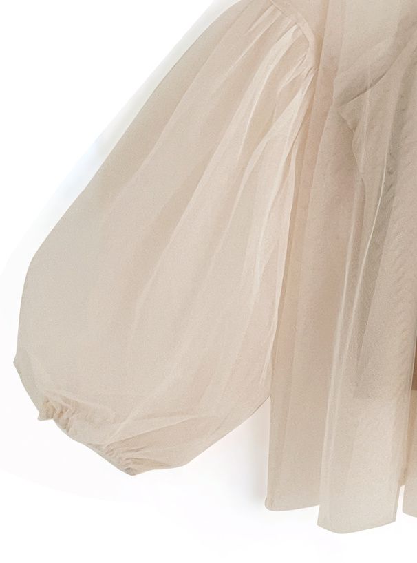 日本 GRL - 夢幻透膚落肩泡泡袖上衣(附內搭)-米杏 (F)