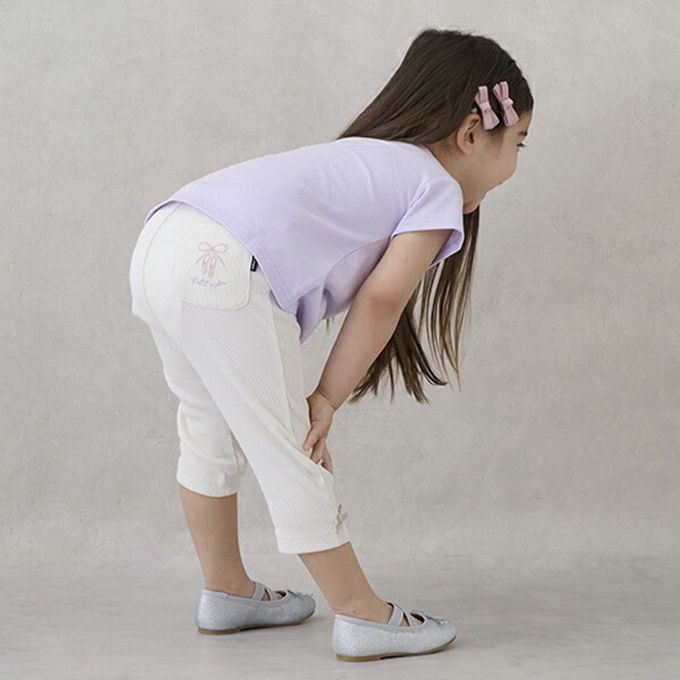 日本 petit main - 可愛荷葉袖短袖上衣-兔兔-白