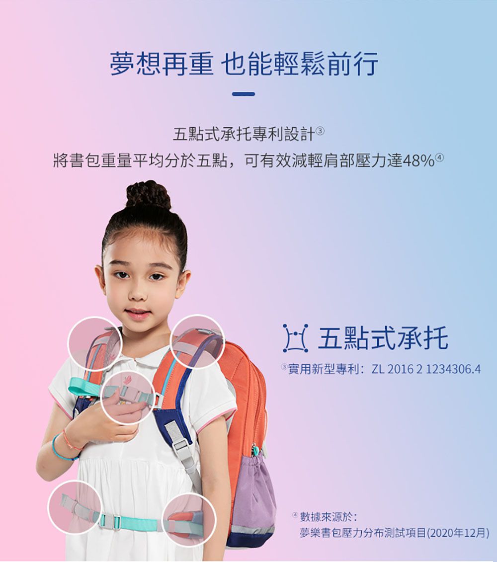 Moonrock - SP102小天使紫色護脊書包-磁吸式LED胸扣2022版-建議身高95-140cm (42X29X18.6cm)