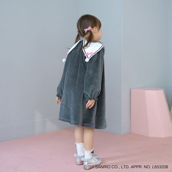 日本 Lycee mine - 聯名款 造型領奢華絨面長袖洋裝-酷洛米-黑