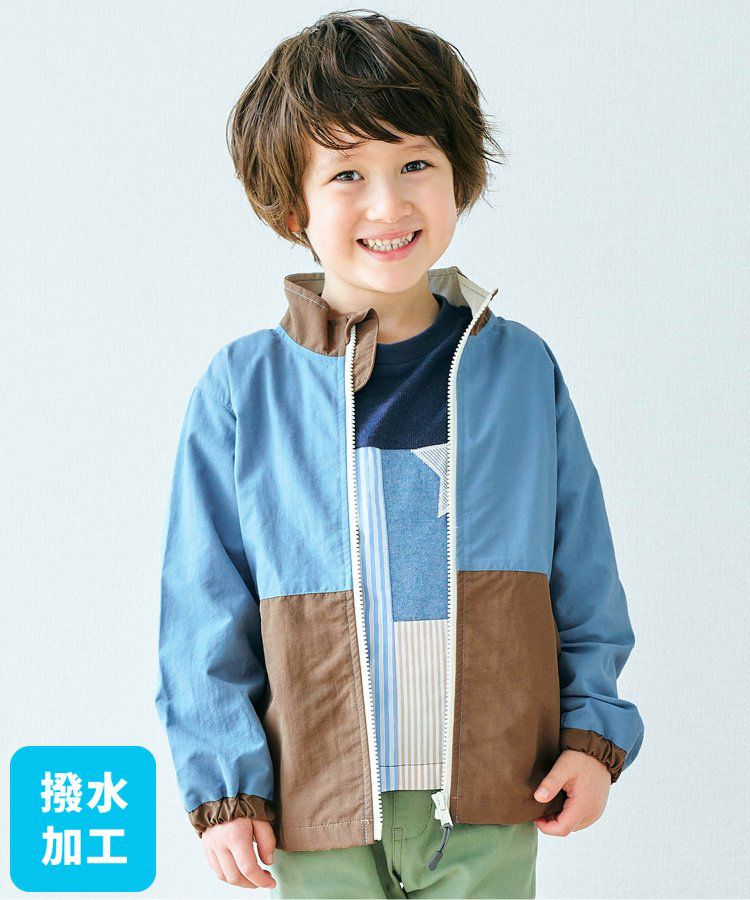 日本 apres les cours - 潑水加工 輕量印花風衣外套-撞色-藍棕系