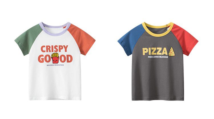 純棉短袖上衣-撞色薯條-白+綠+紅