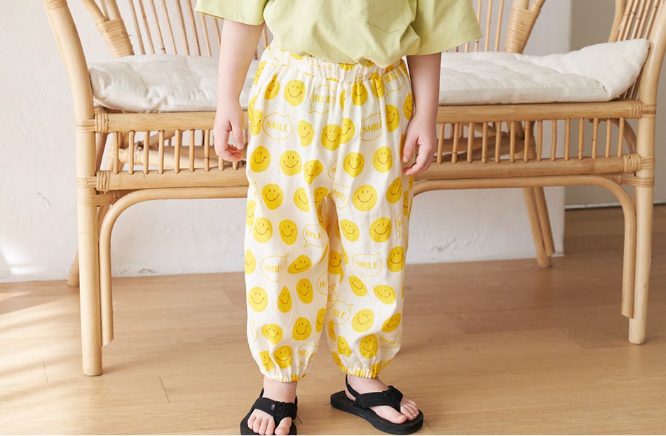 韓國 Bebezoo - 透氣純棉縮褲管防蚊褲-開心笑臉