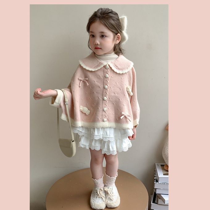 新年拜年娃娃領斗篷式開襟針織毛線外套