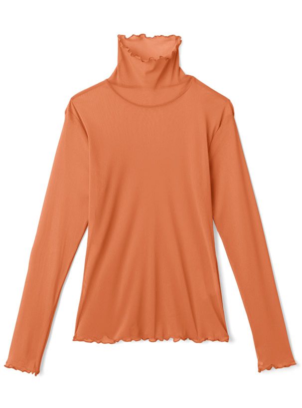 日本 GRL - 聯名款 透膚捲邊長袖內搭/上衣-開心果綠