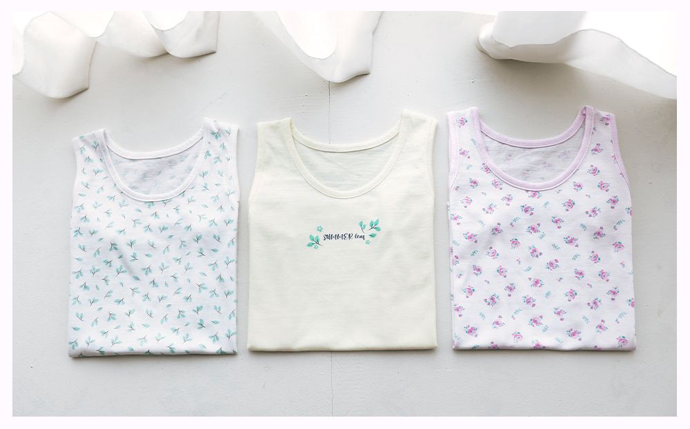 (3入組)女寶無螢光輕柔棉背心-樹葉X花束