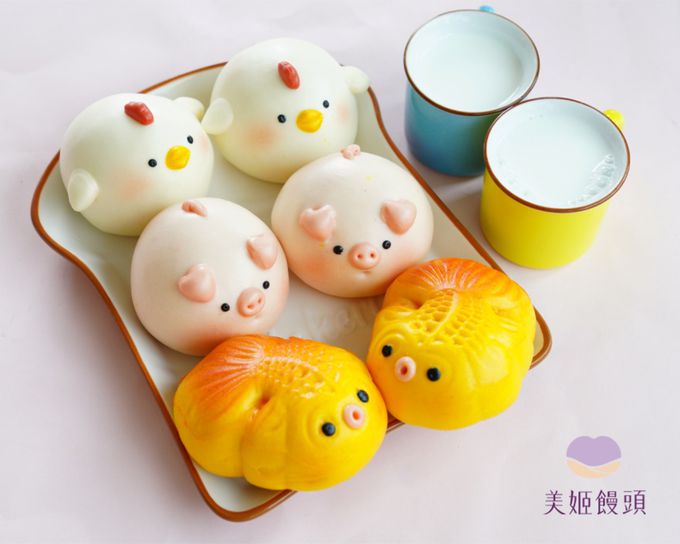 美姬饅頭 - 吉祥三寶鮮乳造型紅豆包-6入