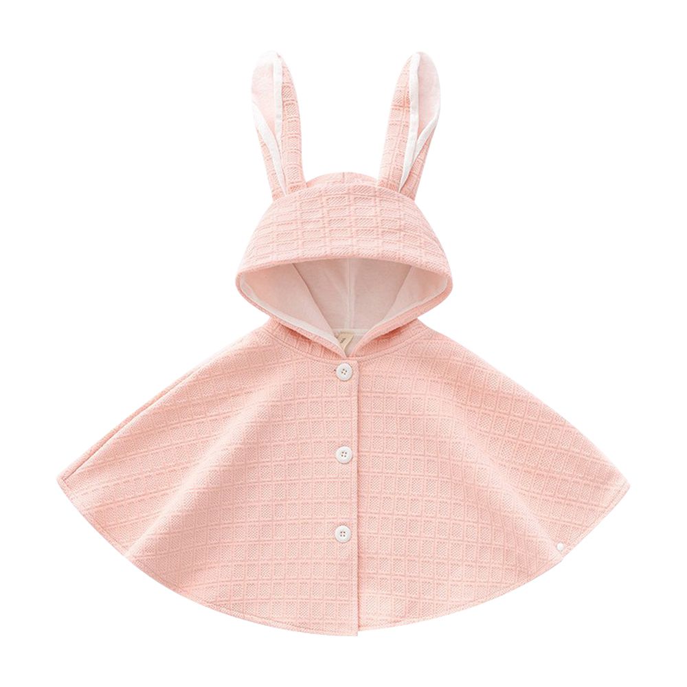 JoyNa - 保暖斗篷 長耳朵連帽造型 寶寶披風 棉布-粉長耳朵兔