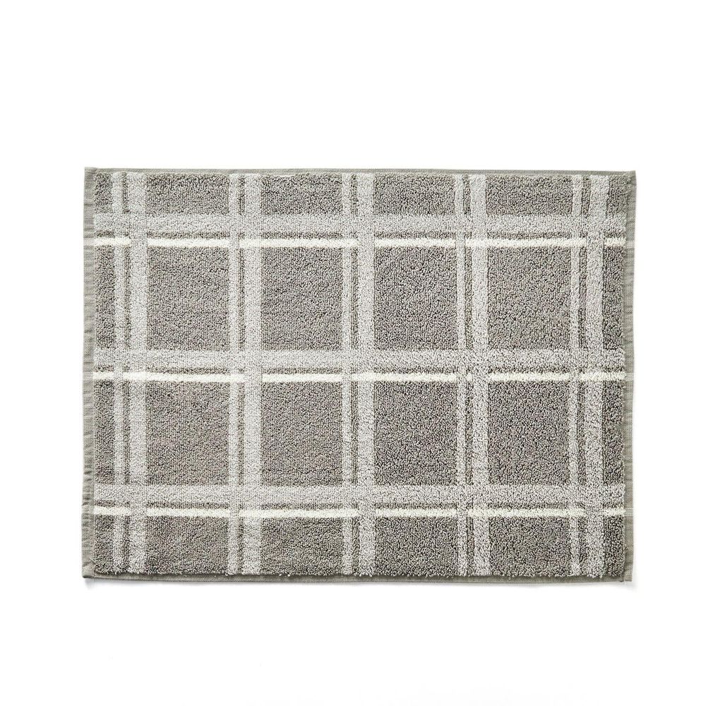 日本千趣會 - 純棉吸水毛巾腳踏墊兩件組-細格紋-灰 (45x60cm)