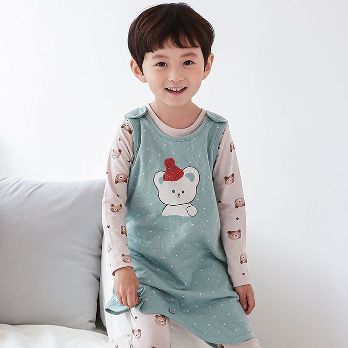 正韓 Cogibu - 極舒適無螢光劑 100% 有機棉幼兒/兒童鋪棉保暖防踢背心-北極熊