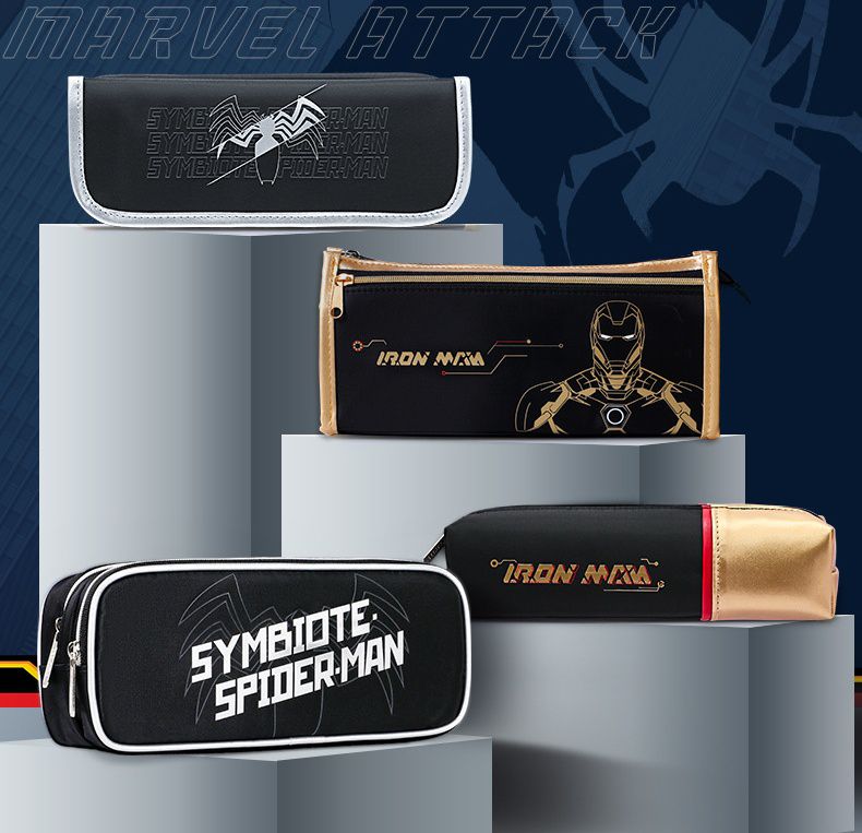 卡通簡約大容量鉛筆袋-鋼鐵人-金+黑 (23x10.5cm)