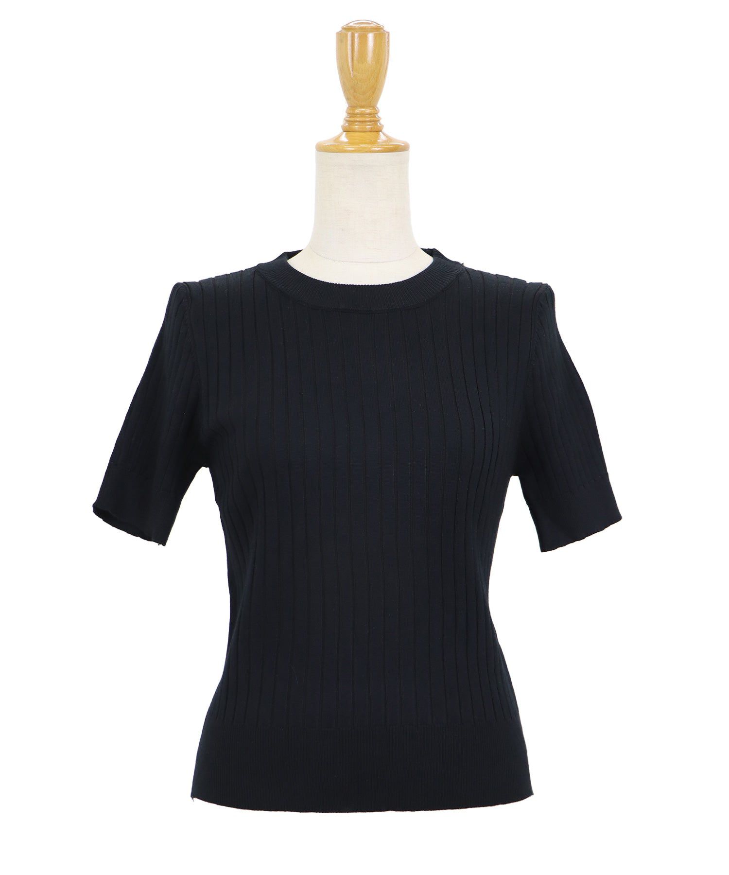 日本 BLUE EAST - 彈性寬羅紋薄針織短袖上衣-淺粉x白