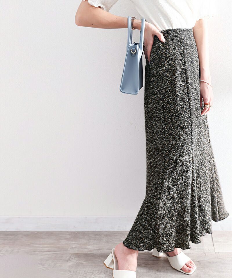 日本 Classical Elf - 優雅楊柳細摺魚尾長裙-小碎花-黑