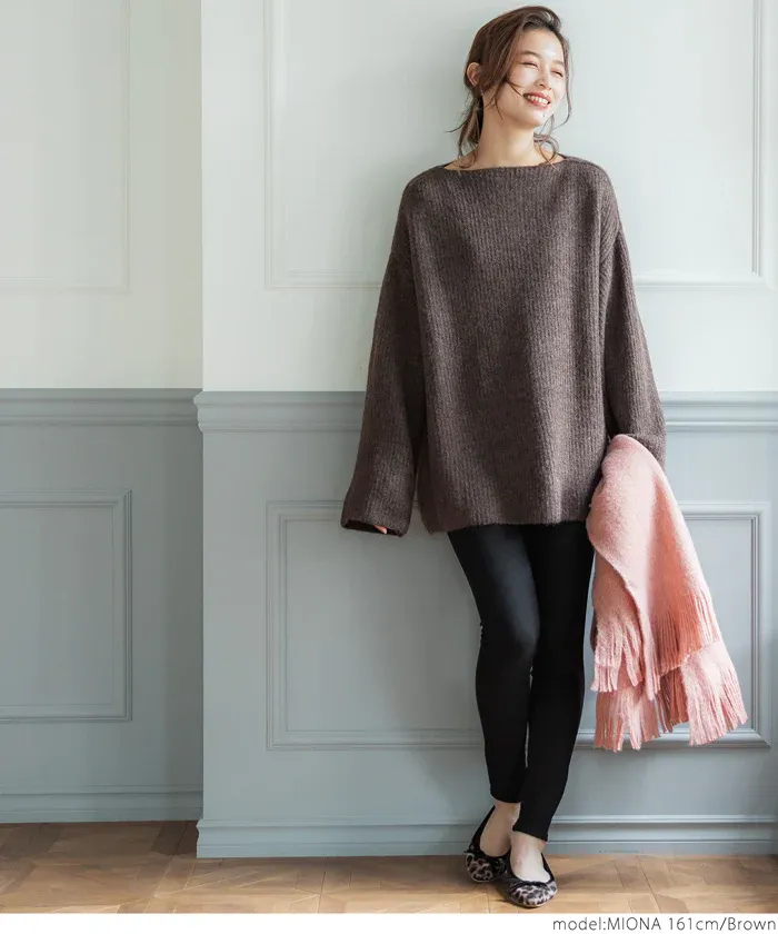 日本 COCA - ふあふあ 船型領柔軟寬鬆毛衣-炭灰