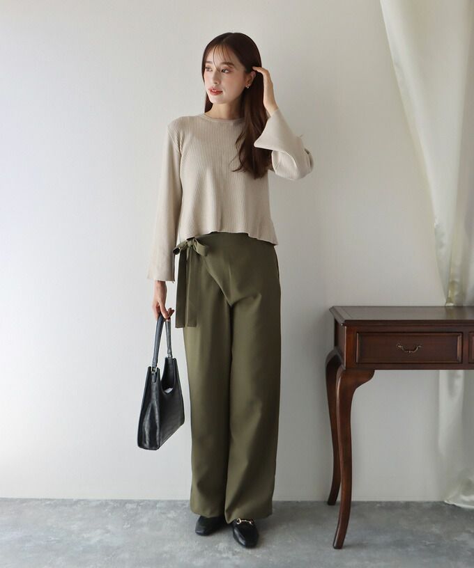 日本 BLUE EAST - 後交叉設計羅紋長袖上衣-咖啡棕