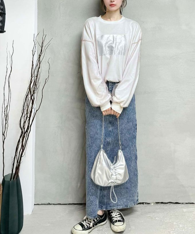 日本 Classical Elf - mily bilet 燙銀印花薄紗分層長袖上衣-時尚黑