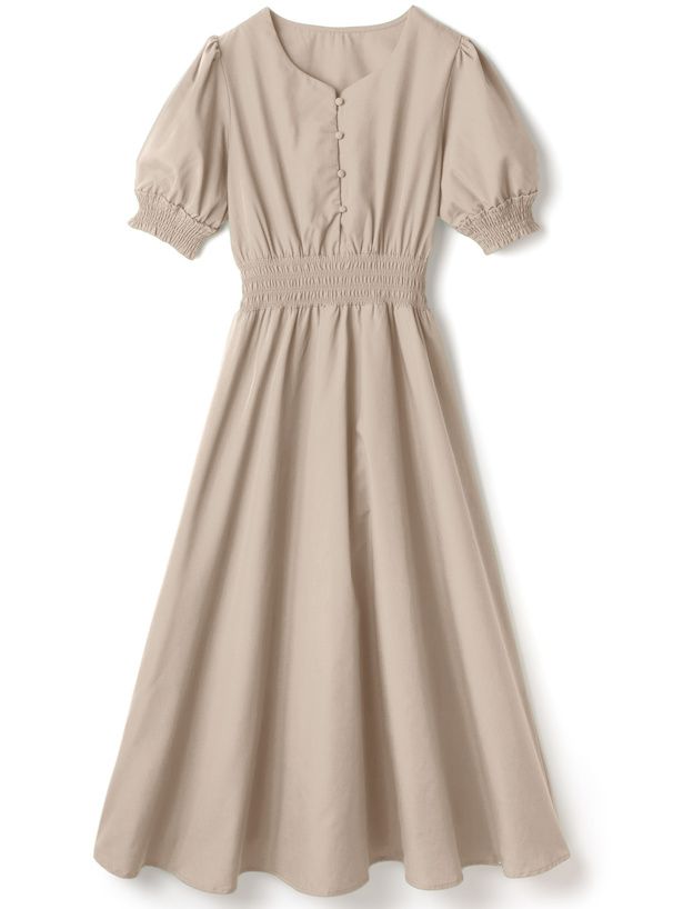 日本 GRL - 簡約氣質V領短袖洋裝-淺卡其