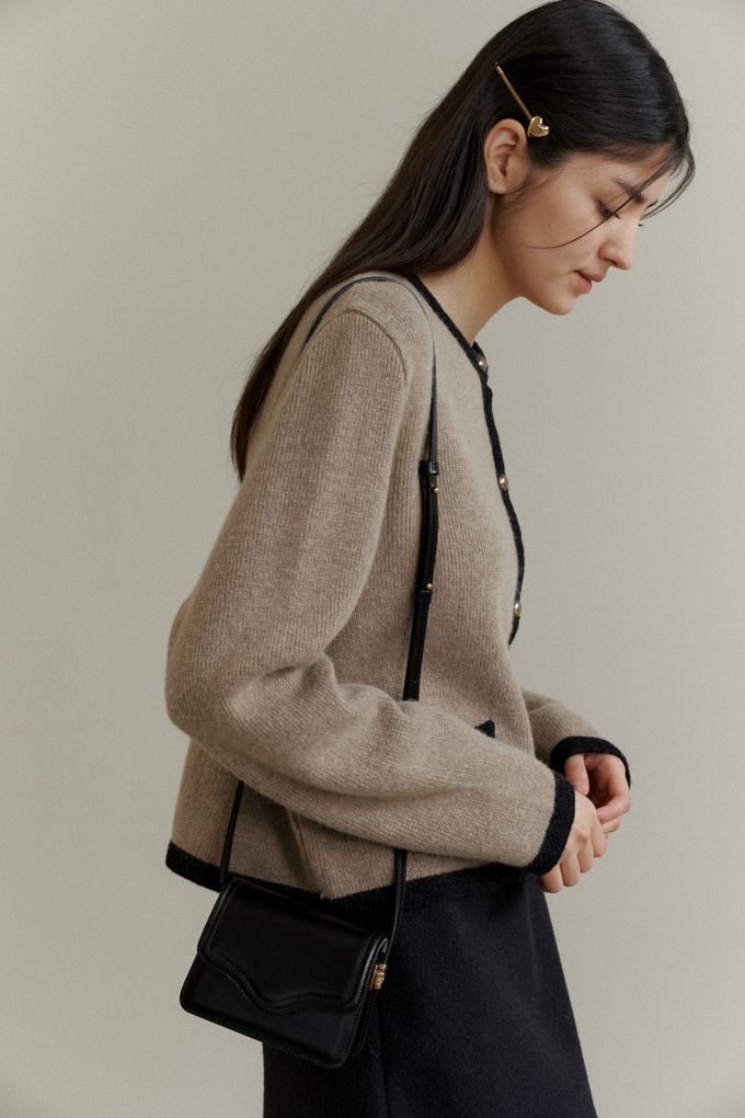 韓國女裝連線 - 百搭無領金釦針織外套-深藍 (FREE)