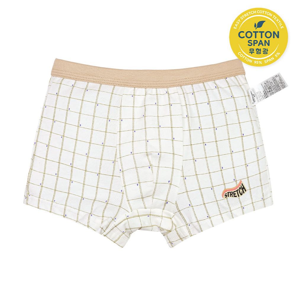 輕柔棉透氣四角褲(男寶)-文字點綴格紋-米