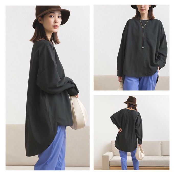 日本 OMNES - 圓弧優雅前短後長修身船領上衣-芥末黃