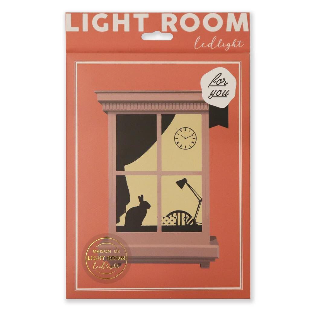 日本 TOYO CASE - LED 感應夜燈壁飾-窗戶剪影-粉色書桌兔兔-10.5x15.7x2.5cm