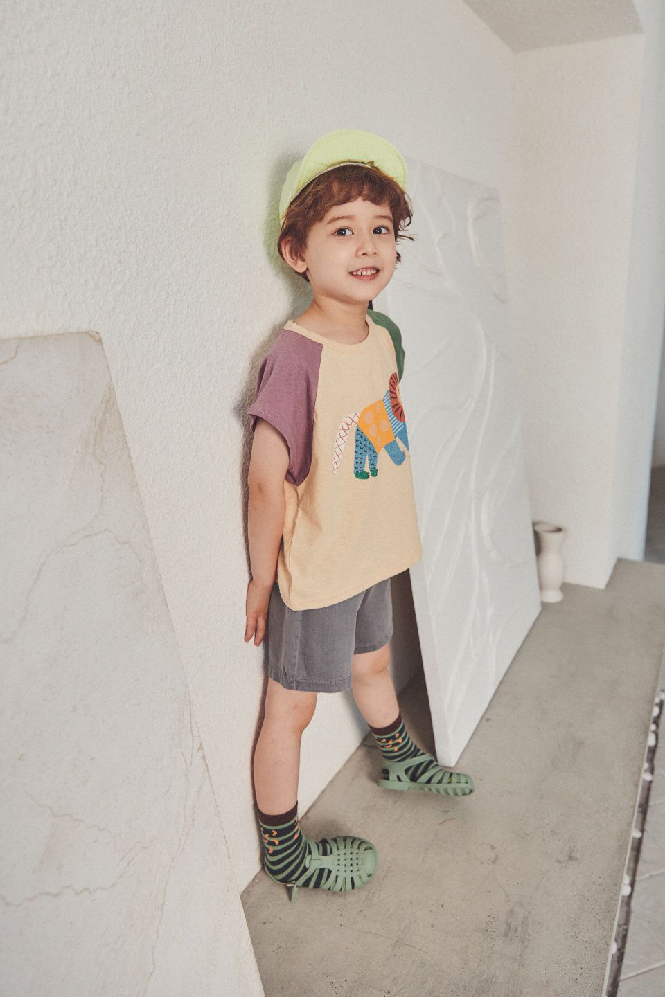 韓國 Mimico - 三色獅子圖樣上衣-紫X杏X綠