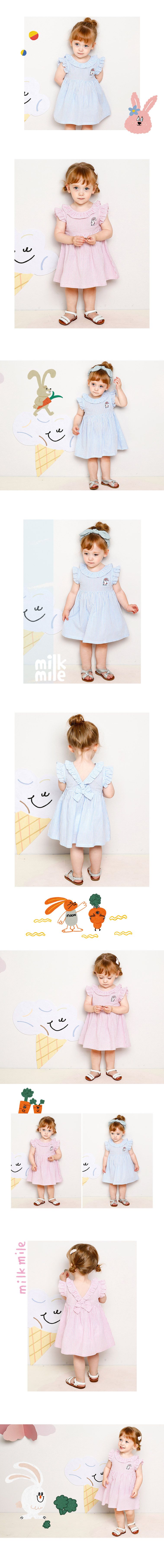 韓國 milk mile - 直線紋後背蝴蝶結洋裝-粉紅