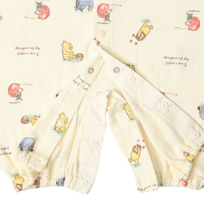 akachan honpo - 長袖連身衣-復古小熊維尼-米白色 (50~60cm)