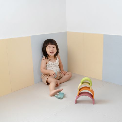 EVA無毒防撞壁貼-鵝黃灰藍 (28cm*56cm*2cm)-一包6片裝