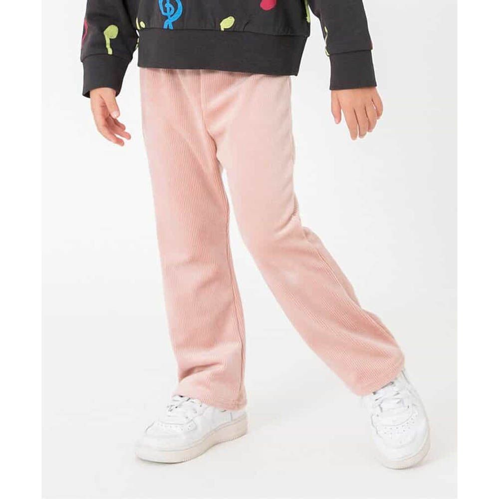 季節感舒適絨面微喇叭長褲-粉紅