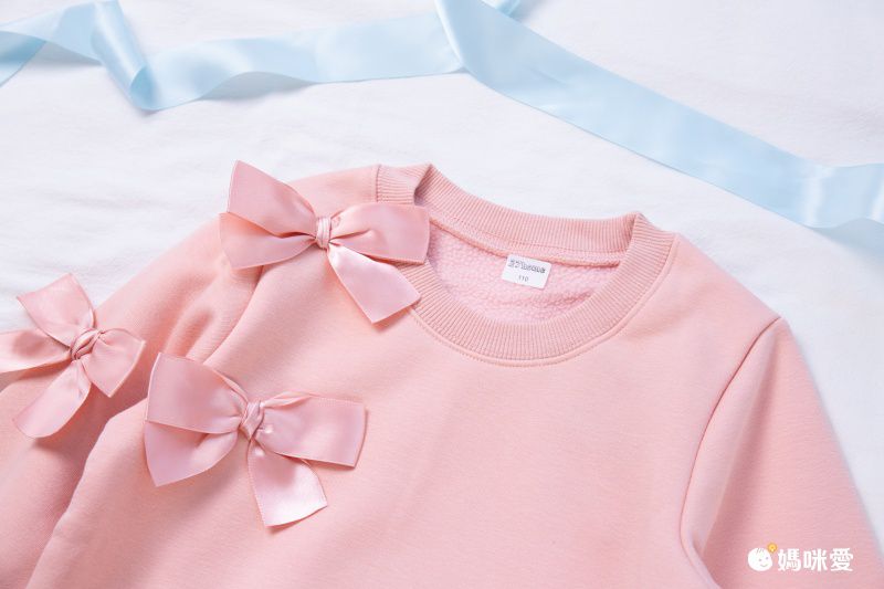 加絨長袖大學T-蝴蝶結-粉色