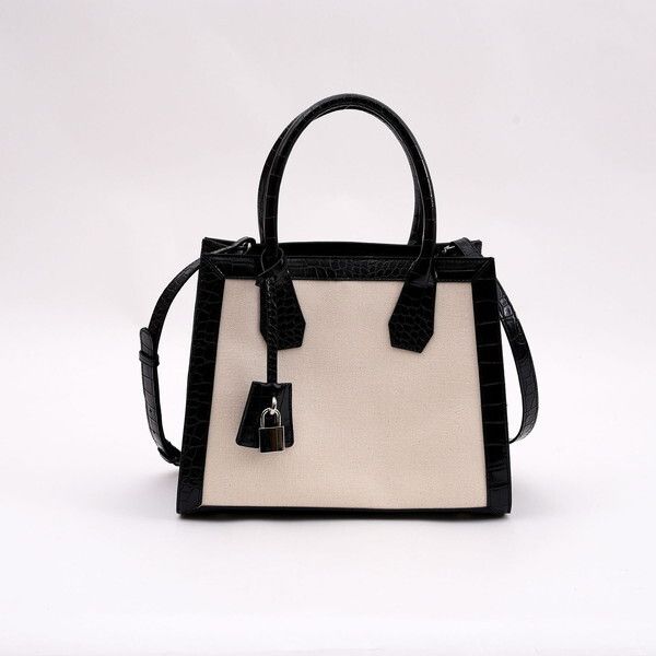 日本 COOCO - 2way撞色梯形托特手提包/側背包-白 (28x22x13cm)