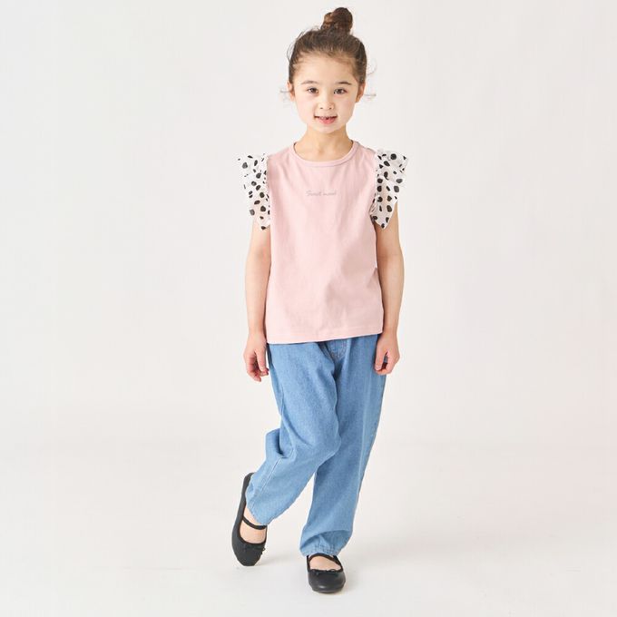 日本 evercloset - 100%棉 點點蕾絲短袖上衣-粉紅