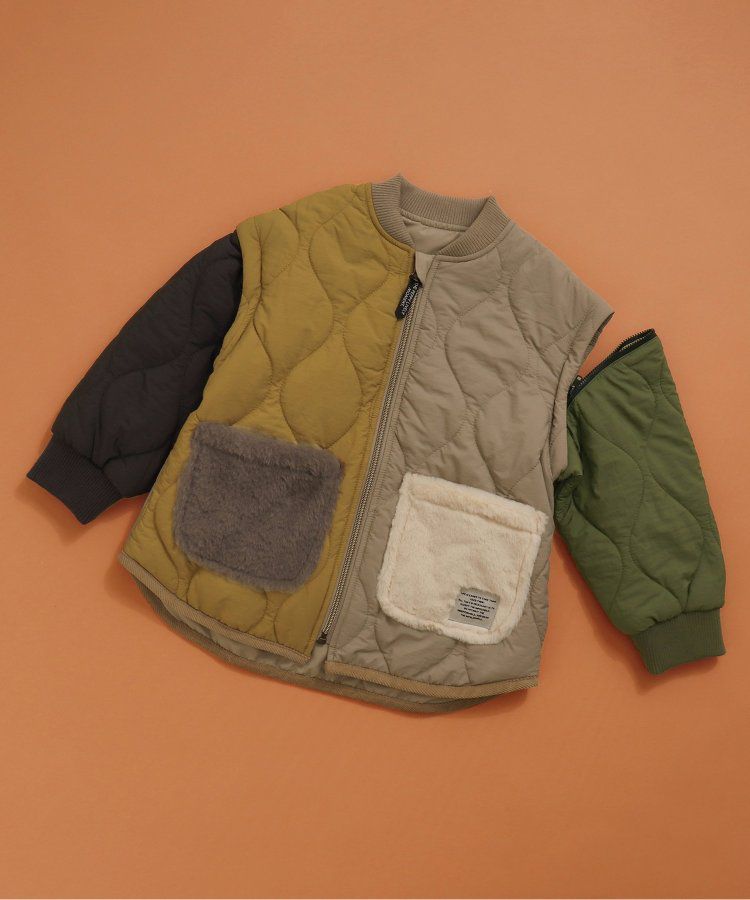 日本 BREEZE - 袖可拆2way絎縫拼接夾克/背心-軍綠