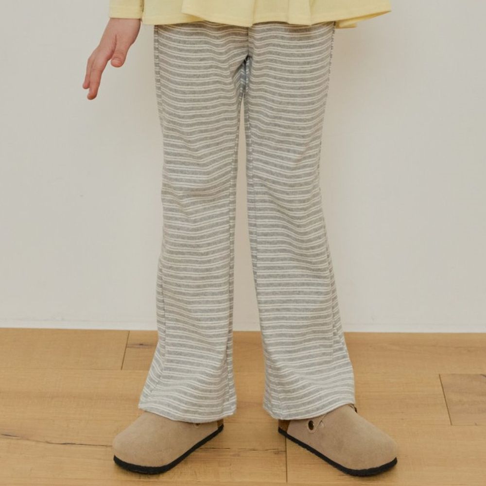 ERINJ 鬆緊腰百搭橫紋小喇叭褲-淺灰