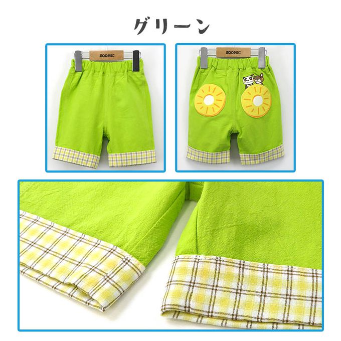 日本 ZOOLAND - 光滑觸感夏季風童趣印花短褲-草綠