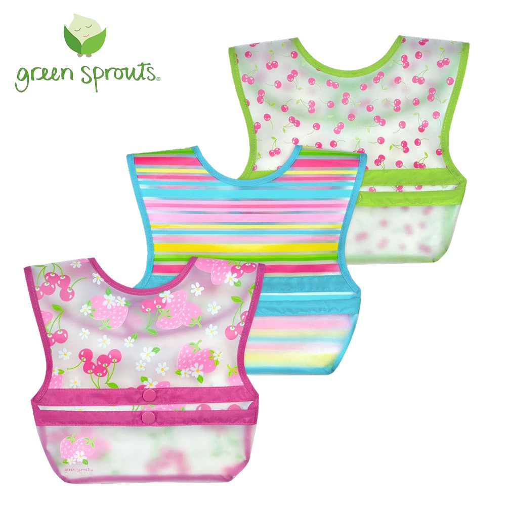 美國 green sprouts 小綠芽 - 短袖圍兜兜(三入)-粉紅漿果-9-18個月