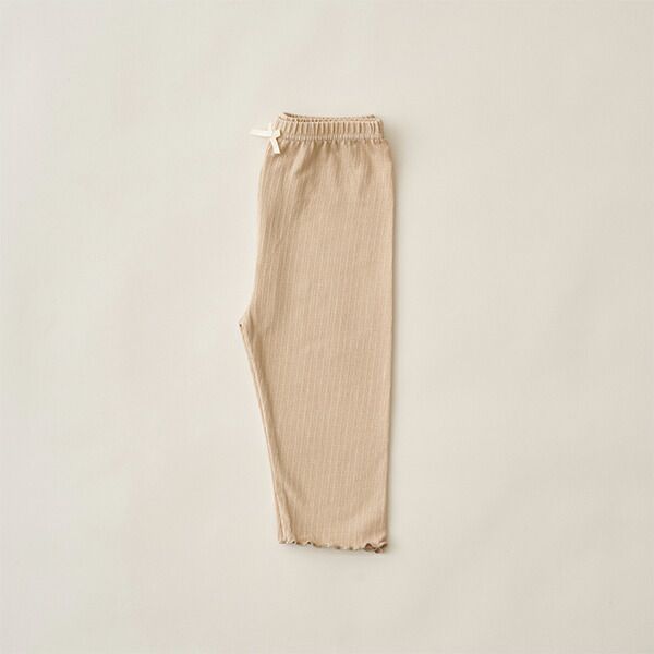 日本 Lycee mine - 羅紋麻花柔軟七分內搭褲-淺卡其