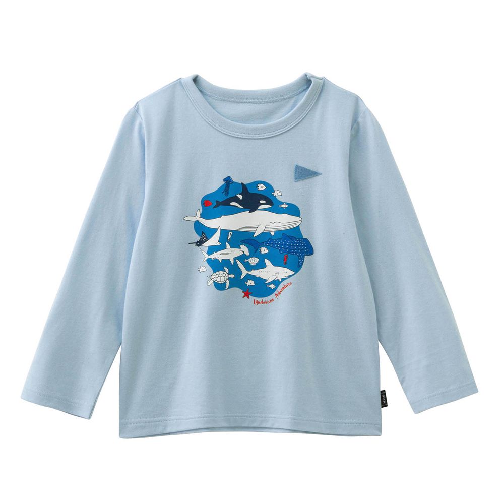 GITA 100%棉舒適印花長袖上衣-海洋生物-淺藍