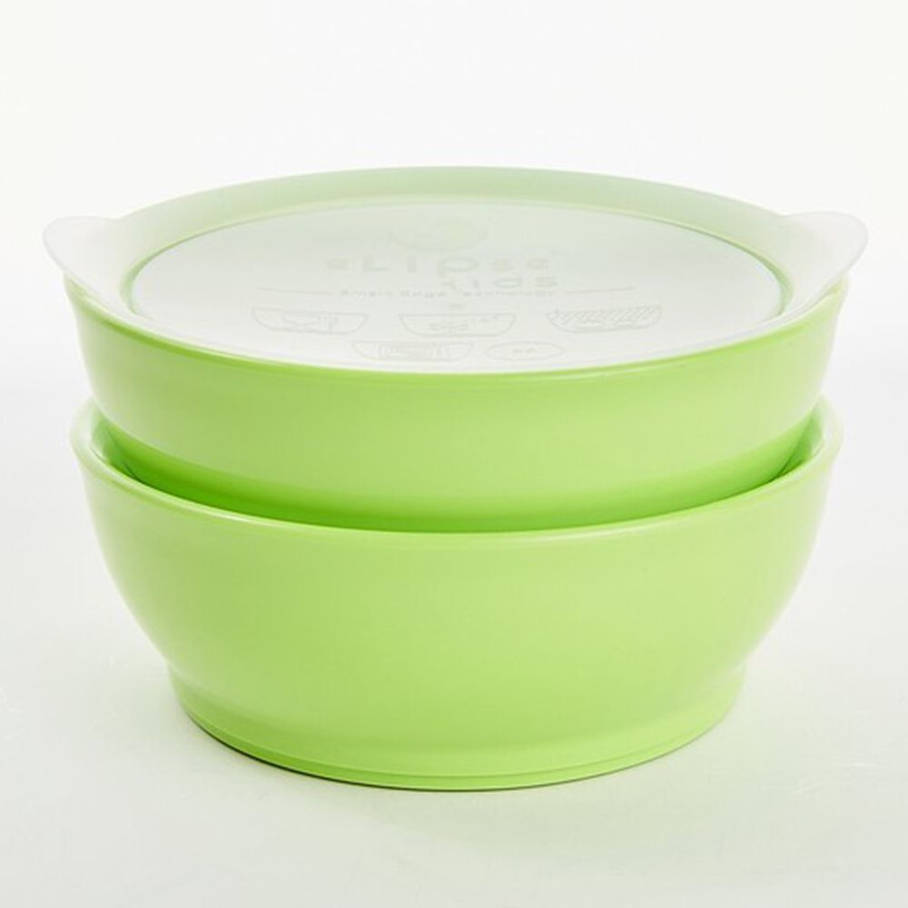 新加坡 eLipseKids - 附蓋學習餐碗兩入組-綠-355ml