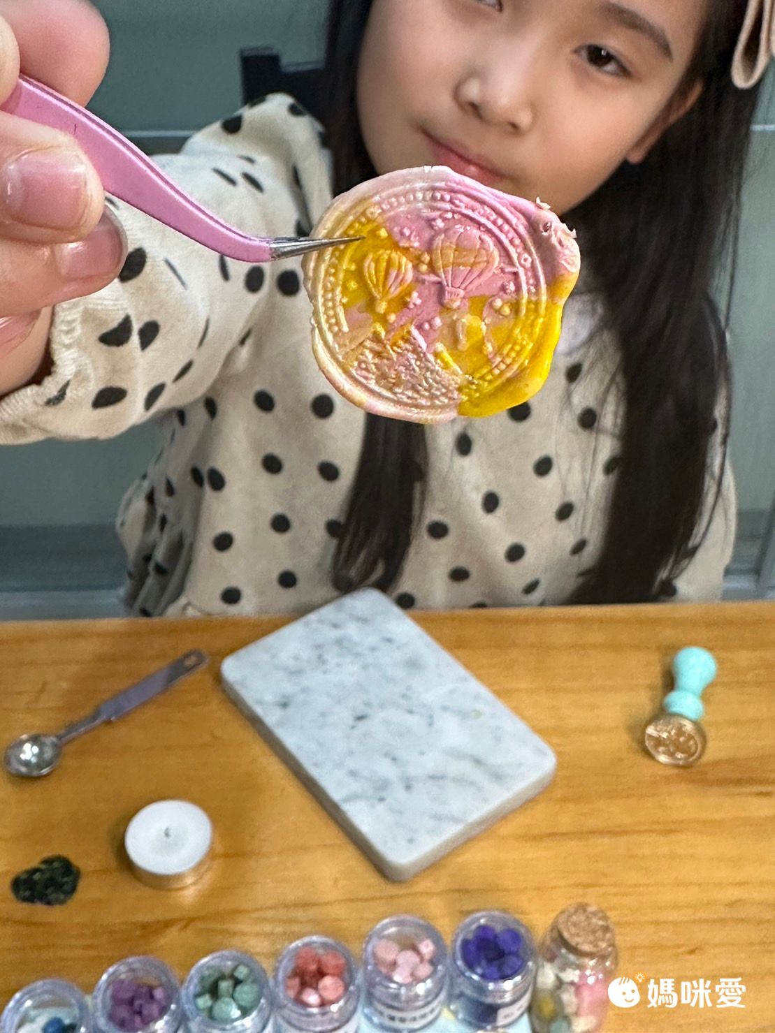 韓國 Sealhouse - 馬卡龍色迷你火漆章禮盒組-卡通美女與野獸-火漆章(含木柄)+罐粒X2+勺子+小蠟燭X2